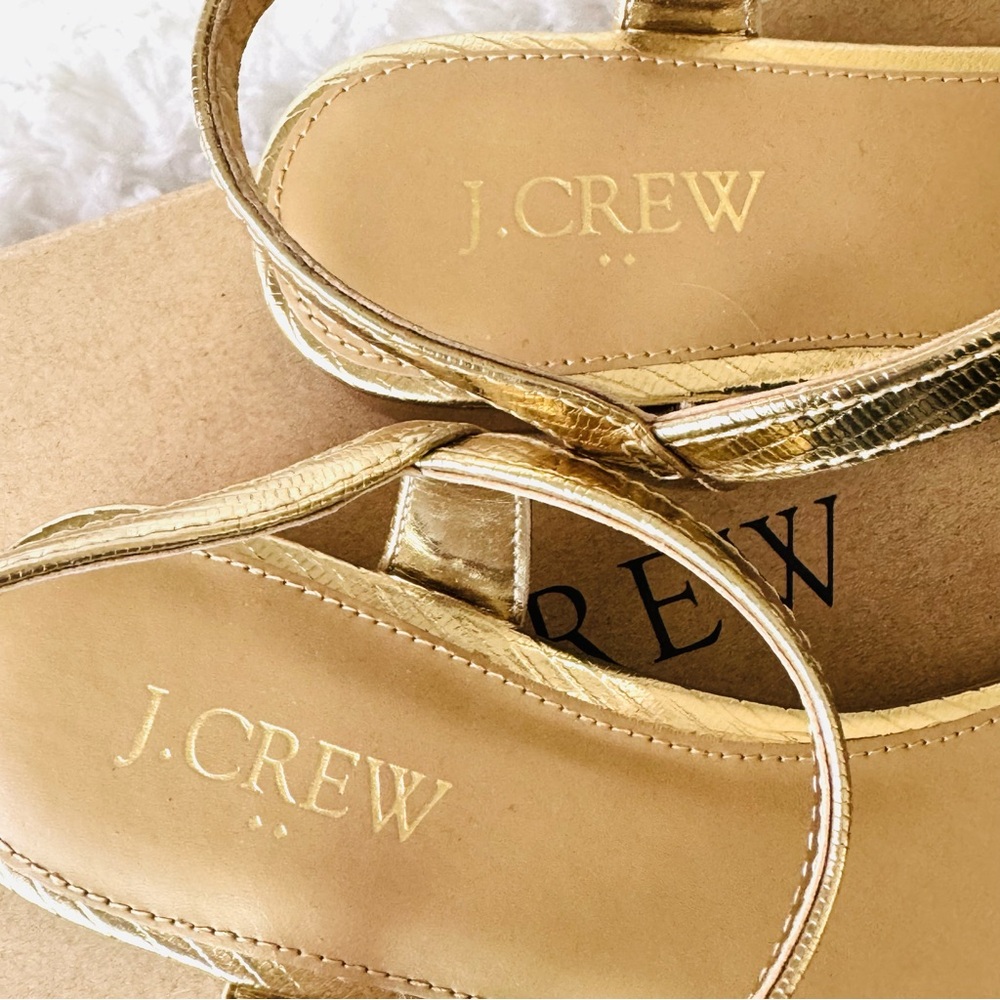 NIB J Crew Lizard Embossed Ankle Strap Sandals Gold 6 - Picture 6 of 14